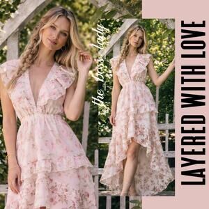 Layered with love floral maxi dress tiered high-low ruffled Large